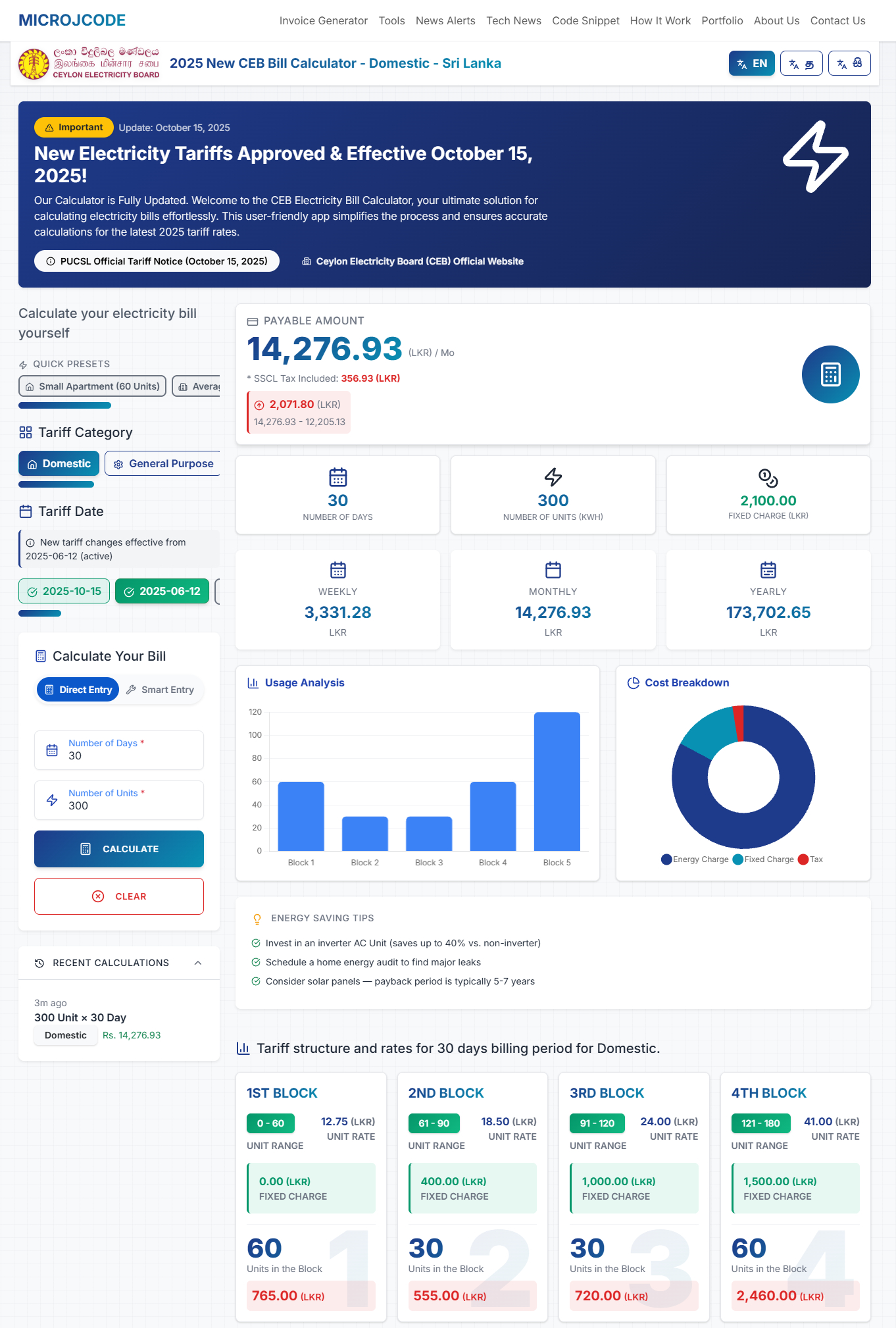October 2025 Updated Electricity Tariff in Sri Lanka – Estimate Your CEB Bill Easily